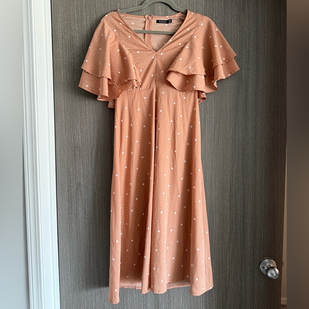 Elegant Peach Polka Dot Dress